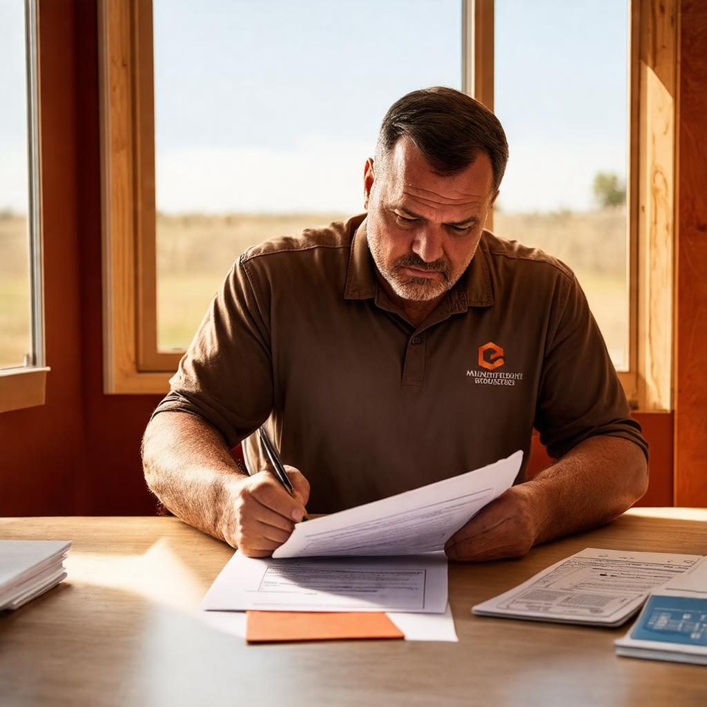 A general contractor reviewing subcontract paperwork on a jobsite